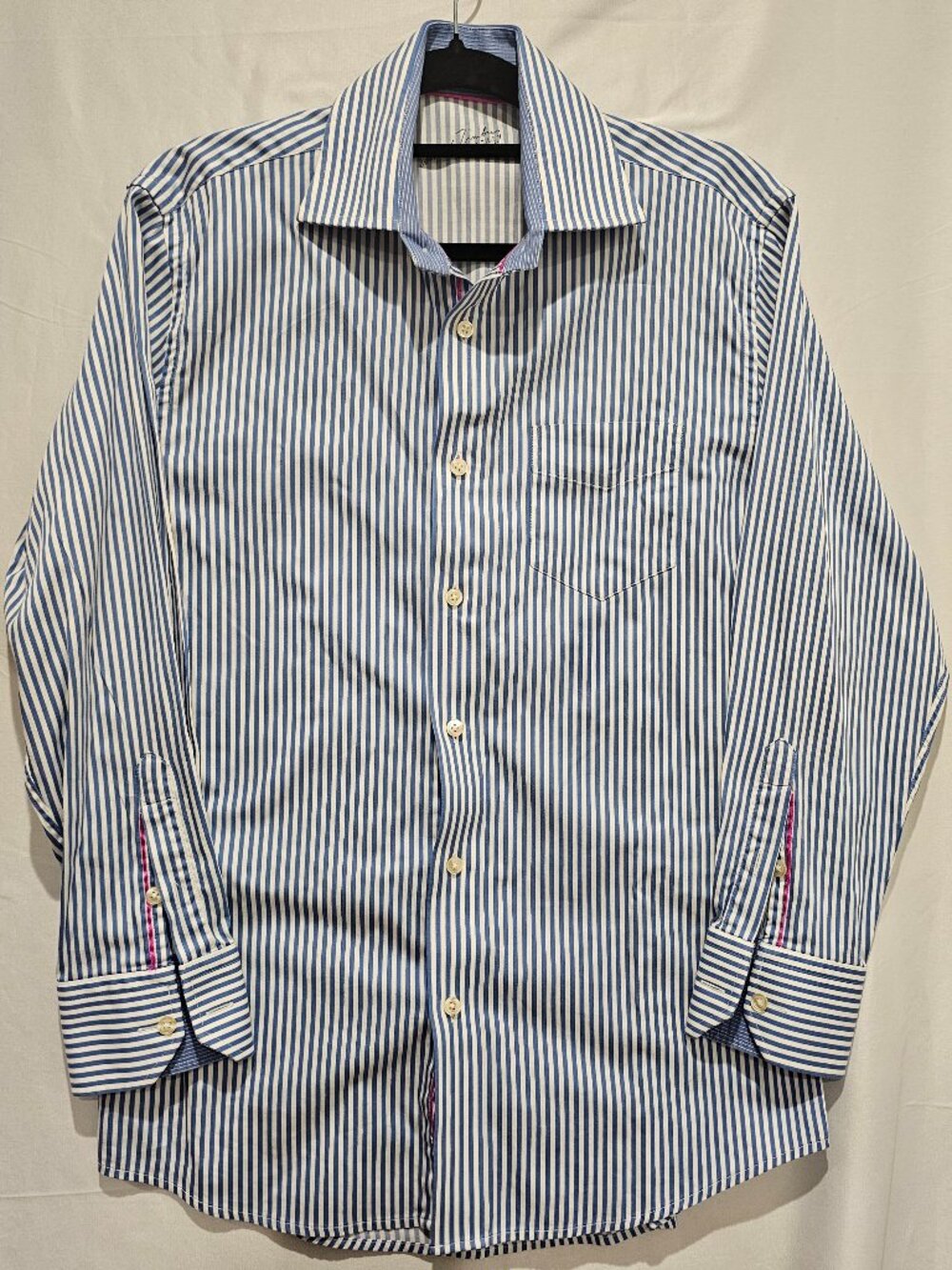 Arnold Zimberg Men's Dress Shirt Size 15.5 Striped Design Pink Accent